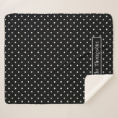White On Black Polka Dots Pattern With Custom Name Sherpa Deken (Voorkant (horizontaal))