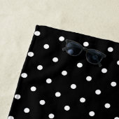 White On Black Polka Dots Pattern With Custom Name Strandlaken (In situ)