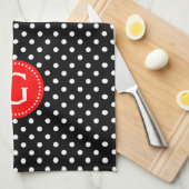 White on Black Polka Dots Red Accent Theedoek (Quarter Fold)
