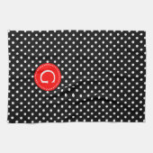 White on Black Polka Dots Red Accent Theedoek (Horizontaal)
