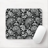 White on Black Retro Paisley Pattern Design Muismat (Met muis)