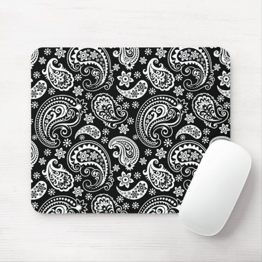 White on Black Retro  Paisley Pattern Design Muismat (Met muis)