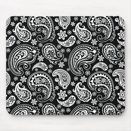 White on Black Retro Paisley Pattern Design Muismat (Voorkant)