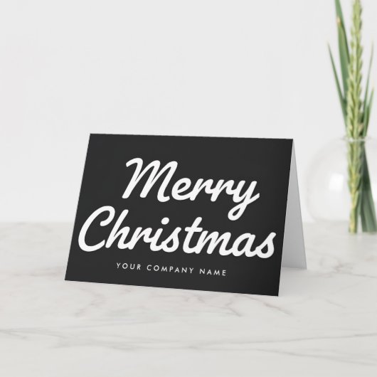 White on Black Retro Script Merry Christmas Feestdagen Kaart (Voorkant)