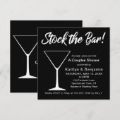 White on Black Stock the Bar Script Couples Shower Kaart (Voorkant / Achterkant)