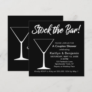 White on Black Stock the Bar Script Couples Shower Kaart
