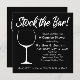 White on Black Stock the Bar Script Couples Shower Kaart