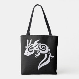 White on Black Tribal Axolotl Mexican Salamander Tote Bag