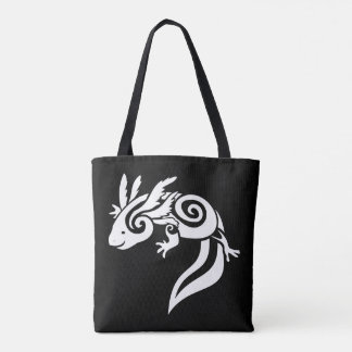 White on Black Tribal Axolotl Mexican Salamander Tote Bag