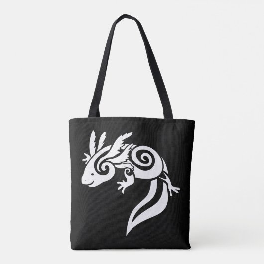 White on Black Tribal Axolotl Mexican Salamander Tote Bag (Achterkant)