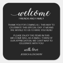 White on Black Wedding Welcome Gift Bag Basket