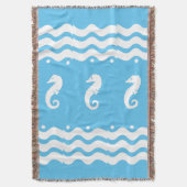 WHITE on blauwgroen aqua BLUE ZEE HORSE kustwoon Deken (Voorkant Verticaal)