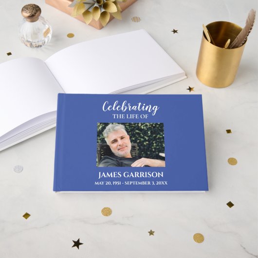 White on Blue Celebration of Life with Photo Guest Gastenboek (Voorkant open)