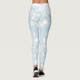 White on Blue Floral Toile Custom Color Background Leggings