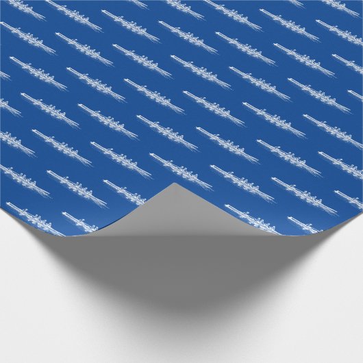 White on Blue Rowing Rowers Creming Team Water Spo Cadeaupapier (Hoek)