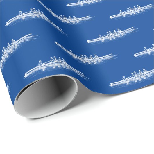 White on Blue Rowing Rowers Creming Team Water Spo Cadeaupapier (Rol Hoek)