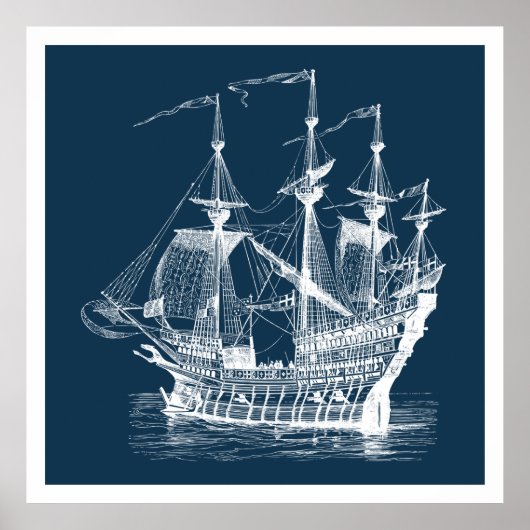 White on Blue  wind Sailing Boat Poster (Voorkant)