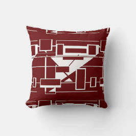 White on Burgundy Geometric Abstract Labyrinth  Kussen