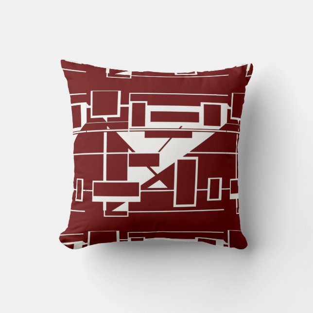 White on Burgundy Geometric Abstract Labyrinth  Kussen (Voorkant)
