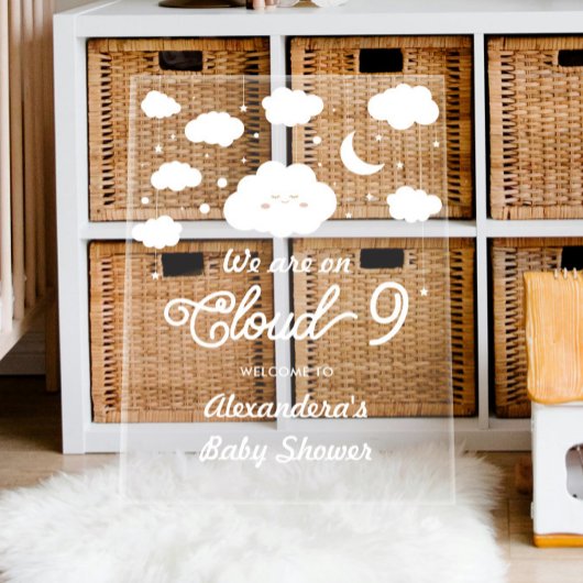 White on Cloud 9 Baby shower Welkom Acryl Bord