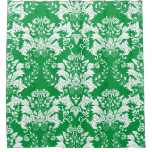 White on green floral damkers patroon douchegordijn (Voorkant)