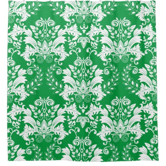 White on green floral damkers patroon douchegordijn (Voorkant)