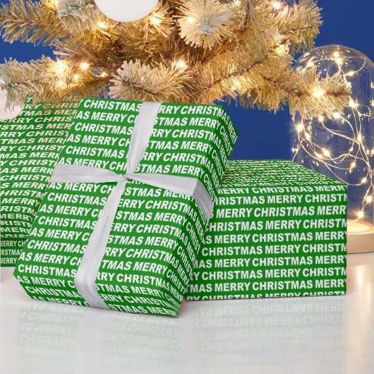 White on Green KerstTypography Wrapping Paper Cadeaupapier (Feestdagen)