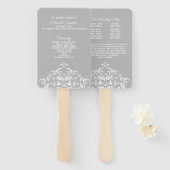 White on Grey Elegant Damask Wedding Program Fan Handwaaier (Voorkant en achterkant)