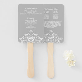 White on Grey Elegant Damask Wedding Program Fan Handwaaier