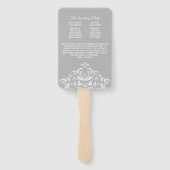 White on Grey Elegant Damask Wedding Program Fan Handwaaier (Achterkant)