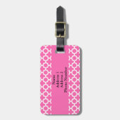 White on Hot Pink Quatrefoil Pattern Bagagelabel (Voorkant verticaal)