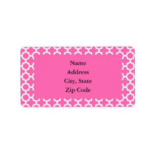 White on Hot Pink Quatrefoil Pattern Etiket