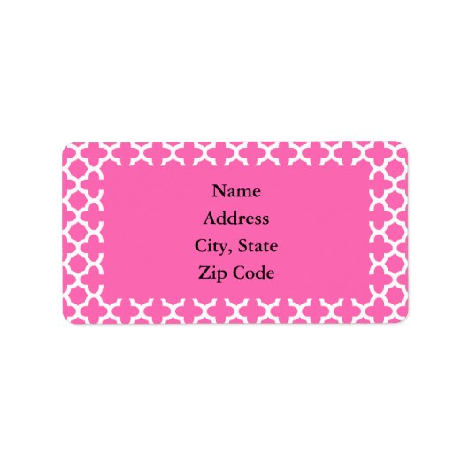 White on Hot Pink Quatrefoil Pattern Etiket (Voorkant)