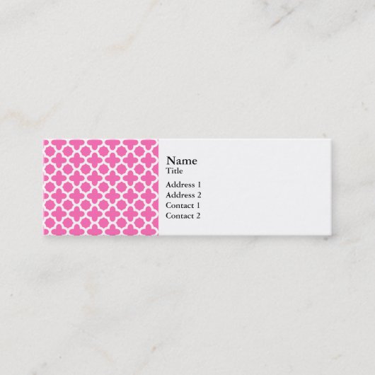 White on Hot Pink Quatrefoil Pattern Mini Visitekaartje (Voorkant)