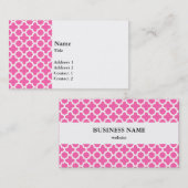 White on Hot Pink Quatrefoil Pattern Visitekaartje (Voorkant / Achterkant)