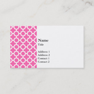 White on Hot Pink Quatrefoil Pattern Visitekaartje
