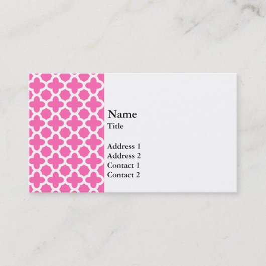 White on Hot Pink Quatrefoil Pattern Visitekaartje (Voorkant)