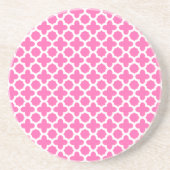 White on Hot Pink Quatrefoil Pattern Zandsteen Onderzetter (Voorkant)