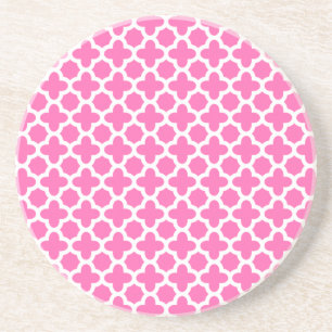 White on Hot Pink Quatrefoil Pattern Zandsteen Onderzetter