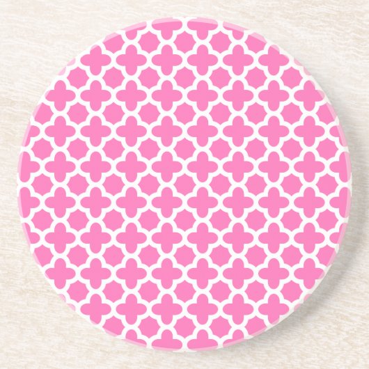 White on Hot Pink Quatrefoil Pattern Zandsteen Onderzetter (Voorkant)