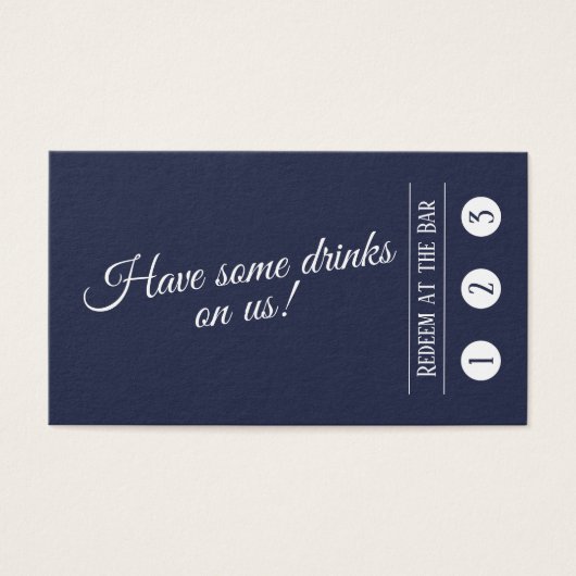 White on Navy, Modern 3-Punch Drink Tickets Visitekaartje (Voorkant)