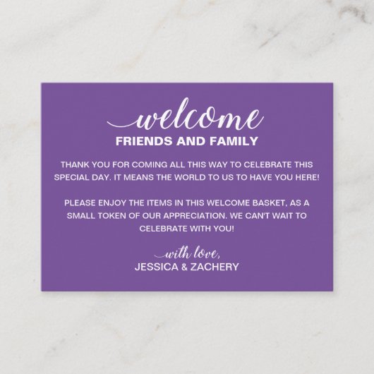 White on Paars Weddenschap Welcome Gift Bag Basket Plaatskaartje (Voorkant)