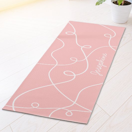 White On Pink Geometric Loops Pattern And Name Yogamat