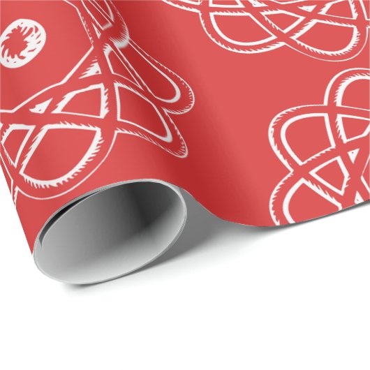 White on Red Atom Symbols Cadeaupapier (Rol Hoek)