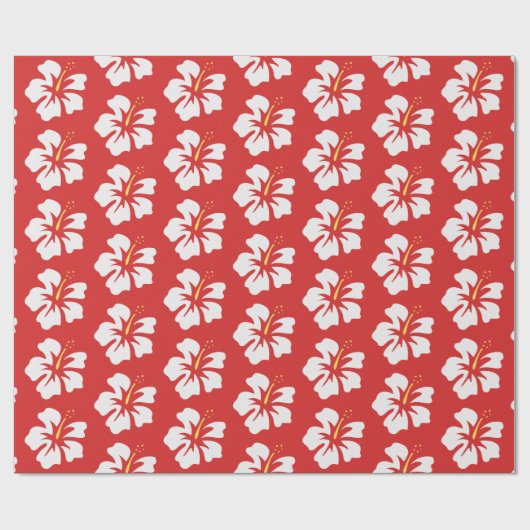 White on Red Hibiscus Cadeaupapier (Vlak)