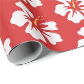 White on Red Hibiscus Cadeaupapier (Rol Hoek)