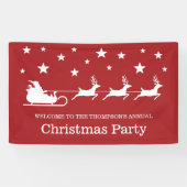 White on Red Santa Sleigh & Stars kerstparty Spandoek (Horizontaal)