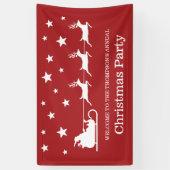 White on Red Santa Sleigh & Stars kerstparty Spandoek (Verticaal)