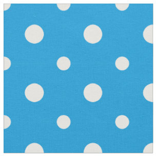 White on Sky Blue Polka Dots Daisy Chain Fabric Stof