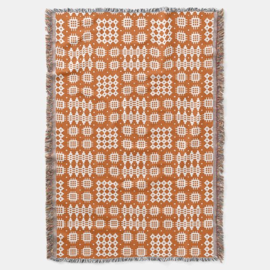 White on Tan Welsh Tapestry Pattern Throw Blanket Deken (Voorkant Verticaal)